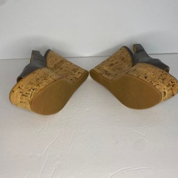 Alexia Leather Slingback On Cork Covered Wedge Heel Gray 38 Made in Italy - Picture 7 of 7